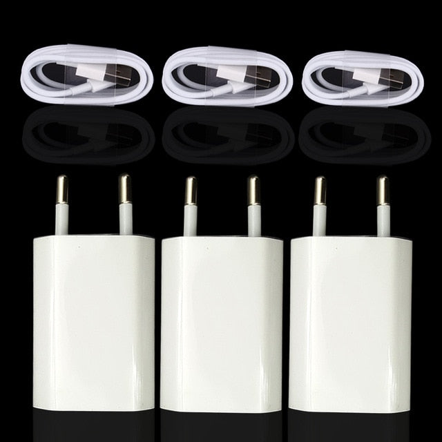 3Set/Lot EU Plug Wall AC USB Charger For iPhone 8