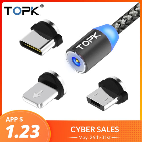 TOPK AM17 1M LED Magnetic USB Cable